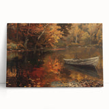 Black and white photo of a rowboat on water, printed on large stretched canvas, suitable for kitchen or bedroom wall art.