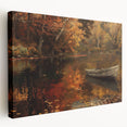 Side view of a rowboat on a stretched canvas, featuring soft blue and gray tones, suitable for kitchen wall art.