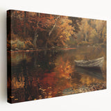 Side view of a rowboat on a stretched canvas, featuring soft blue and gray tones, suitable for kitchen wall art.