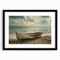 Abstract art print of a colorful rowboat, textured details on extra large canvas, ideal for living room decor.