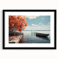 Extra large abstract art print of a colorful rowboat, with textured details on a black framed canvas.
