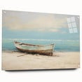 Acrylic print of a side-view rowboat in muted blue and gray tones, ideal for dining room art.