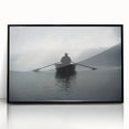 Large abstract wall art featuring a rowboat, in muted earth tones on a framed acrylic, ideal for modern living room decor.