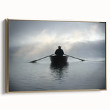 Framed canvas depicting a vintage rowboat scene in black with colorful highlights.