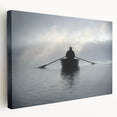 Side view of a rowboat on stretched canvas in muted earth tones, ideal for kitchen wall art.