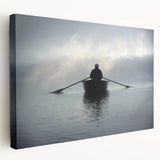 Side view of a rowboat on stretched canvas in muted earth tones, ideal for kitchen wall art.