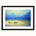 Abstract art print of a colorful rowboat on textured canvas, framed in black, ideal for extra large living room wall art.