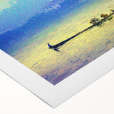 Art deco poster featuring a rowboat on calm waters, rendered in soft blue and gray tones on rolled canvas.