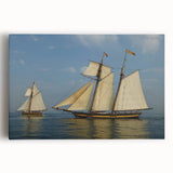 Black and white photo of a sailboat on stretched canvas, ideal for kitchen wall art.