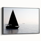 Black and white framed canvas of a vintage sailboat, ideal for bedroom wall art in a minimalist style.