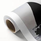 Art deco style sailboat illustration in pastel blue and cream on a rolled canvas, ideal for nursery wall art.