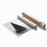 Sailboat on calm waters in muted blue and white tones, rolled print, suitable for large bathroom wall decor.