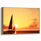 Framed canvas featuring a vintage sailboat on a colorful, muted background.