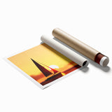 Extra large wall art featuring a sailboat on calm seas, rendered in muted blue and white tones on a rolled print.