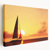Sailboat on blue ocean depicted in realistic style on stretched canvas, suitable as large kitchen wall art.