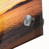 Large abstract sailboat print in muted blue and white tones on acrylic.