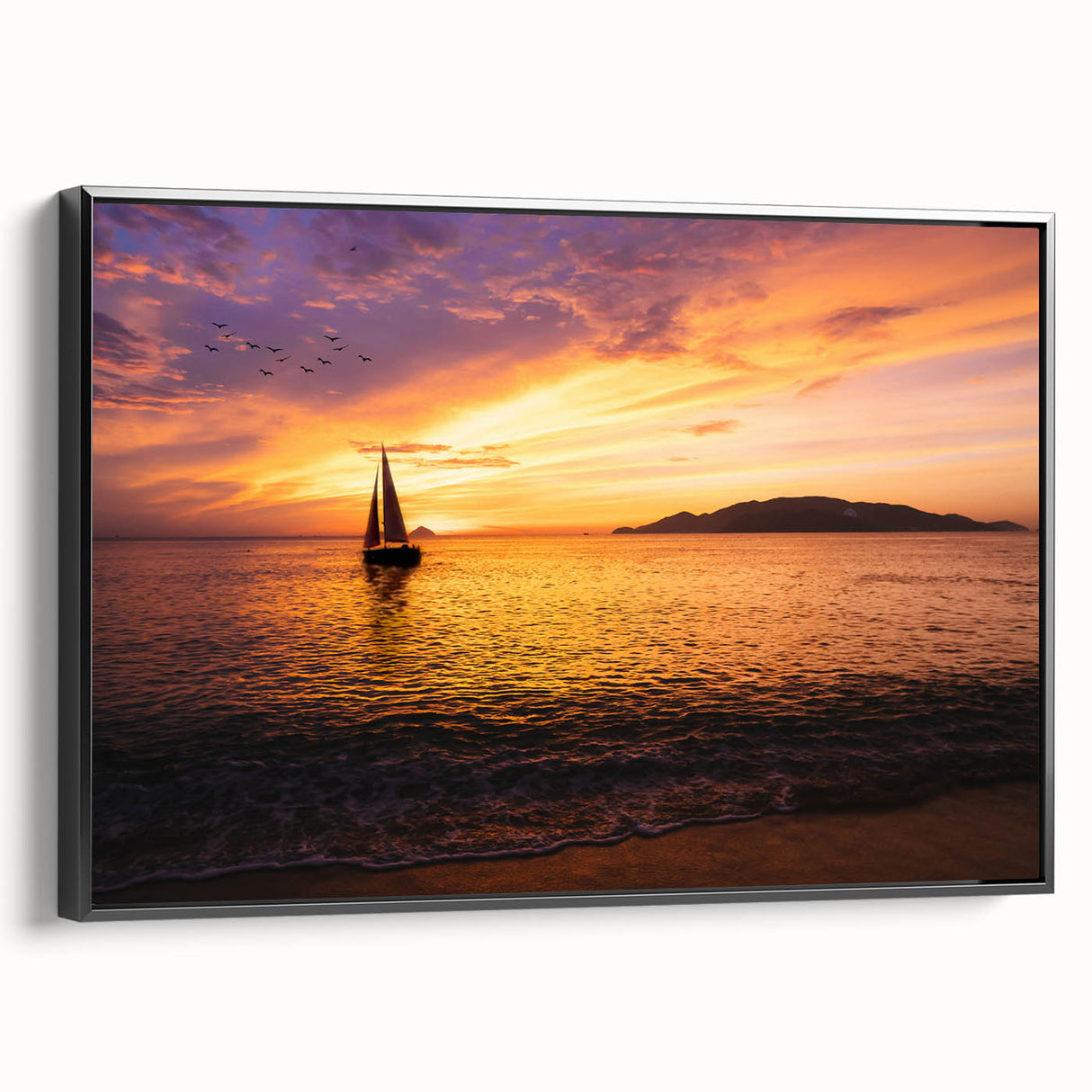 Framed canvas featuring a black and white vintage sailboat image, ideal for bedroom wall art.