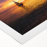 Art deco poster featuring a stylized sailboat in muted blue and white hues on rolled canvas, suitable for dining room decor.