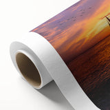 Art deco style sailboat illustration in pastel blue and white on rolled canvas, ideal for nursery wall art.