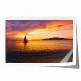 Extra large rolled print of a sailboat on calm waters, in muted blue and gray tones.