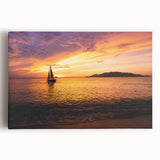 Black and white photo of a sailboat on stretched canvas, ideal for kitchen wall art.