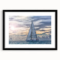 Extra large abstract art print of a colorful sailboat on textured canvas, framed in black, ideal for living room decor.