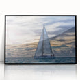 Large abstract wall art of a sailboat, rendered in muted blues and whites on a black acrylic frame.