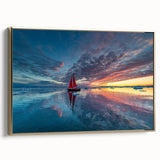 Framed canvas featuring a vintage sailboat on a colorful sea, ideal for enhancing a study or office space.
