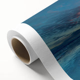 Art deco style poster of a sailboat on rolled canvas, featuring pastel blue and pink tones, ideal for nursery wall art.