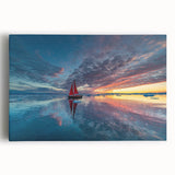 Black and white photo of a sailboat on calm waters, printed on large stretched canvas, suitable for kitchen wall art.