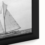 Extra large framed canvas featuring a black sailboat on a colorful, textured background, ideal for living room decor.