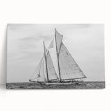 Sailboat silhouette in black and white on stretched canvas, ideal for kitchen wall art or bedroom decor.