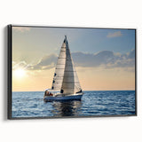 Framed canvas featuring a black and white vintage sailboat, ideal for bedroom wall decor.