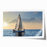 Extra large rolled print of a sailboat on calm waters, rendered in pastel blue and gray tones.