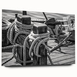 Acrylic print of a large abstract sailboat, using blue and white tones, ideal for bedroom or dining room art.