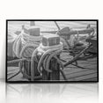 Framed acrylic print of a large abstract sailboat in black and white tones, ideal for modern art wall decor.