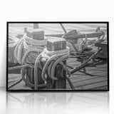 Framed acrylic print of a large abstract sailboat in black and white tones, ideal for modern art wall decor.