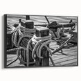 Framed canvas featuring a black and white vintage sailboat, ideal for bedroom wall decor.