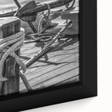 Black framed canvas featuring a close-up of a colorful, textured sailboat, ideal for extra large living room wall art.
