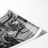 Extra large wall art featuring a line art design of sailboats, printed on rolled canvas.