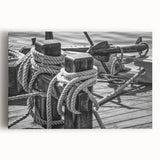 Black and white photo of a sailboat on stretched canvas, ideal for kitchen wall art.