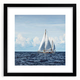 Abstract art print featuring a colorful, textured depiction of sailboats on canvas.