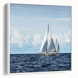 Framed canvas featuring a vintage black sailboat on a muted gray sea, ideal for bedroom wall art.