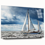 Acrylic glass print of a side-view sailboat in neutral tones, ideal for bedroom or dining room art.