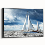 Black and white framed canvas of a vintage sailboat, ideal for bedroom landscape art.