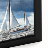 Framed canvas depicting a textured, colorful sailboat on a black background, ideal for extra large living room wall art.