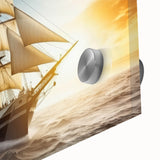 Large abstract sailboat print in blue and white tones on acrylic glass.