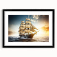 Extra large abstract art print of colorful sailboats on textured canvas, framed with a black mat.