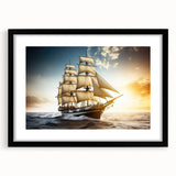 Extra large abstract art print of colorful sailboats on textured canvas, framed with a black mat.