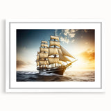 Extra large abstract art print of a sailboat, featuring textured blue and white hues on a framed canvas.
